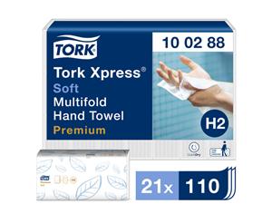 Tork Xpress® Multifold Premium Handtuch WEICH 2-lagig, Format 21 x 34 cm, Interfold, Karton 2.310 Stück