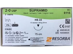 SUPRAMID schwarz - Nadeltyp HS 22 USP 2-0, Länge 0,75 m (6115), Packung 36 Stück