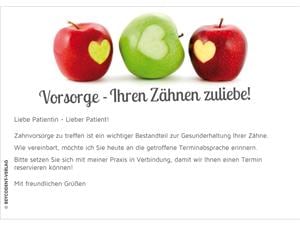 Zahnvorsorge-Karten für Erwachsene Vorsorge - "Ihren Zähnen zuliebe!", Packung 100 Stück