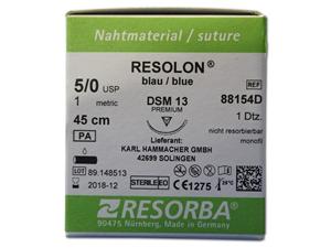 Resorba RESOLON® blau monofil - Nadeltyp DSM 13 USP 5-0, Länge 0,45 m (88154D), Packung 12 Stück