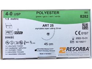 POLYESTER grün geflochten - Nadeltyp ART 25 USP 4-0, Länge 0,45 m (8282), Packung 12 Stück