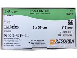 POLYESTER grün geflochten - Einzelfadenpackungen USP 3-0, Länge 5 x 0,35 m (R453), Packung 24 Stück
