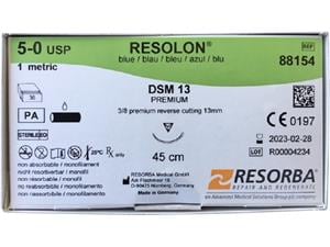 RESOLON® blau monofil - Nadeltyp DSM 13 USP 5-0, Länge 0,45 m (88154), Packung 36 Stück