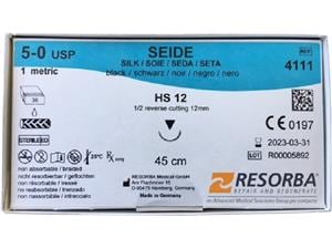 Seide schwarz - Nadeltyp HS 12 USP 5-0, Länge 0,45 m (4111N), Packung 24 Stück