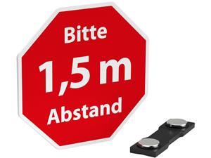 Magnet-Ansteckschilder Abstand Typ C eco Bitte 1,5 Meter Abstand, Packung 10 Stück