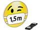 Magnet-Ansteckschilder Abstand Typ D eco Smiley mit Mundschutz, 1,5 Meter, Packung 10 Stück