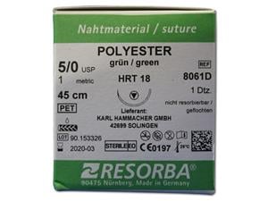 Resorba Polyester grün - Nadeltyp HRT 18 USP 5-0, Länge 0,45 m (8061D), Packung 12 Stück