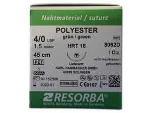 Resorba Polyester grün - Nadeltyp HRT 18 USP 4-0, Länge 0,45 m (8062D), Packung 12 Stück
