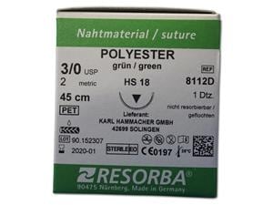 Resorba Polyester grün - Nadeltyp HS 18 USP 3-0, Länge 0,45 m (8112D), Packung 12 Stück