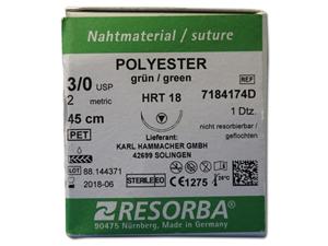 Resorba Polyester grün - Nadeltyp HRT 18 USP 3-0, Länge 0,45 m (7184174D), Packung 12 Stück