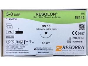 RESOLON® blau monofil - Nadeltyp DS 18 USP 5-0, Länge 0,45 m (88143), Packung 36 Stück