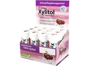 Xylitol Chewing Gums - Großpackung mit Display Cranberry, Packung 12 Stück