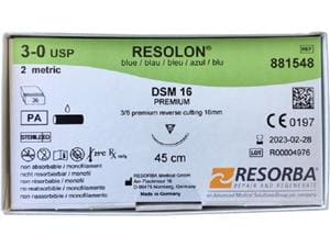 RESOLON® blau monofil - Nadeltyp DSM 16 USP 3-0, Länge 0,45 m (881548), Packung 36 Stück