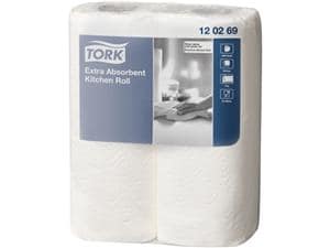 Tork extra saugfähige Küchenrolle 2- lagig, Format 15,4 x 23,0 cm, 2 Rollen x 64 Tücher