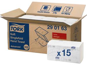 Tork® Advanced Handtuch, weiß Format 25 x 23 cm, Zick-Zack-Falz, Karton (15 x 250 Tücher) 3.750 Stück