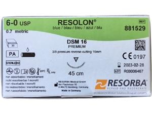 RESOLON® blau monofil - Nadeltyp DSM 16 USP 6-0, Länge 0,45 m (881529), Packung 36 Stück