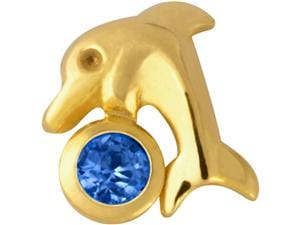 Prodental® Twizzler, Zahnschmuck Gold mit Edelstein Delphin, Saphir blau, Größe 3,9 x 4,3 mm
